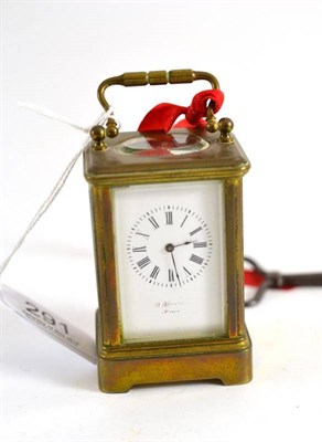 Lot 291 - Miniature French brass carriage clock