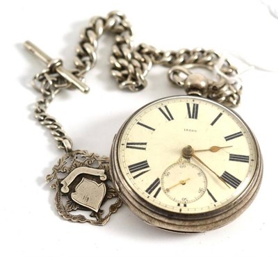 Lot 323 - Silver pocket watch on silver chain