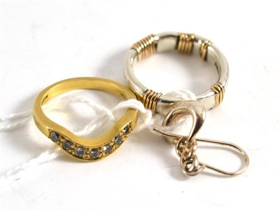 Lot 326 - An 18ct gold diamond set shaped ring, a dress ring and a single earring