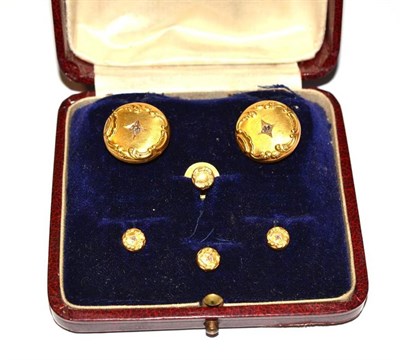 Lot 418 - A Set of Cufflinks and Dress Studs, each round form with coronet and feather decoration and all but