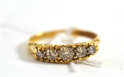 Lot 355 - An old cut diamond five stone ring, total estimated diamond weight 0.60 carat approximately