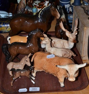 Lot 384 - Tray of assorted Beswick horses, deer and other figures