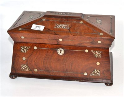 Lot 388 - A rosewood and mother-of-pearl inlaid two division tea caddy