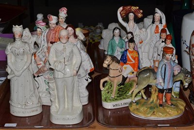 Lot 401 - Two trays of Staffordshire figures including: Louis Napoleon, Empress of France, Queen...