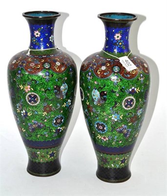 Lot 402 - A pair of Chinese Ginbari cloisonné baluster vases, late 19th century, with flared necks,...