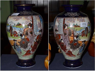 Lot 414 - A pair of Japanese Satsuma vases