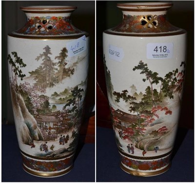 Lot 418 - A pair of Japanese Satsuma earthenware vases (a.f.)