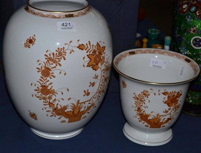 Lot 421 - A Herrend porcelain cache pot, numbered 6442/FM, also the matching baluster vase, numbered...