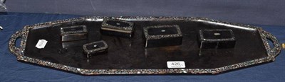 Lot 426 - Five papier mache snuff boxes and a papier mache tray