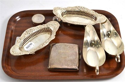 Lot 443 - A pair of silver bonbon dishes, pair of silver sauce boats, silver cigarette case, a silver...