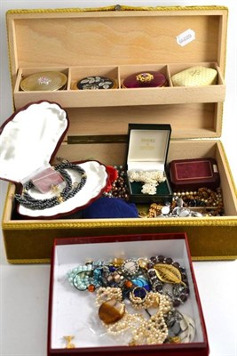 Lot 444 - Two boxes of costume jewellery, including beads, brooches etc