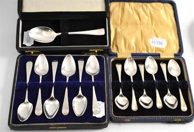 Lot 447 - A set of six silver teaspoons, London 1808; a set of six silver coffee spoons, Birmingham 1921;...