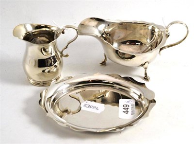 Lot 449 - James Dixon & Sons silver jug, Viners silver dish and a silver sauce boat (3)