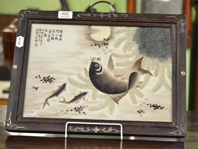 Lot 466 - Chinese wall plaque painted with a carp