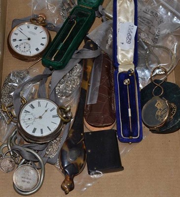 Lot 480 - Six assorted stick pins, pocket watches, curios etc