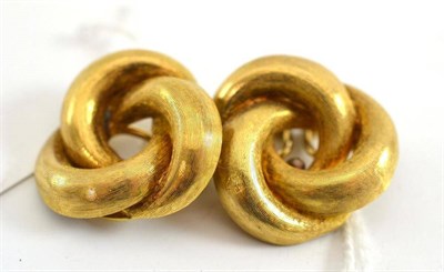 Lot 496 - A pair of knot earrings, stamped '750'