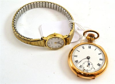 Lot 501 - A lady's 9ct gold Tissot wristwatch and a gold plated fob watch (2)