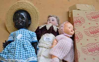 Lot 506 - German 3200 bisque shoulder head doll, Roddy doll in original box and two other dolls (4)