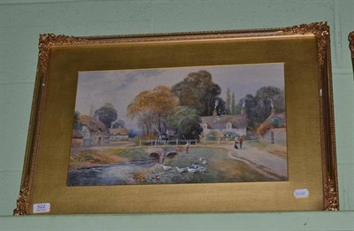 Lot 522 - Charles James Keats (19th century) Village scene with a young boy fishing in a stream, signed,...