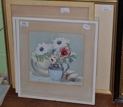 Lot 542 - H.W.Bracken (20th century) Still life of anemones, signed and dated, watercolour, together with...