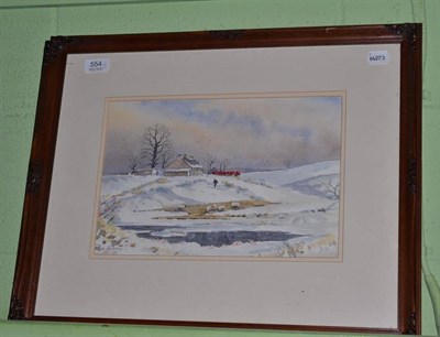 Lot 554 - Paul Holmes (Contemporary) Farmer and sheep in a snowy landscape, signed watercolour, together with