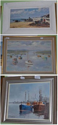 Lot 556 - Don Micklethwaite (Contemporary) ";Fishing Boats at Scunthorpe";, signed, oil on board,...