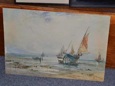 Lot 575 - Johns Hughes Clayton (Exh 1891-1929) Fisherfolk and boats on the shore, signed, watercolour