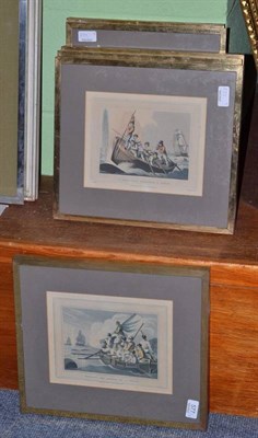 Lot 577 - A set of six whale and fishery prints including ";Shooting the Harpoon at a Whale";, together...