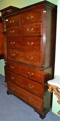 Lot 602 - George III oak chest on chest with two short and six long drawers