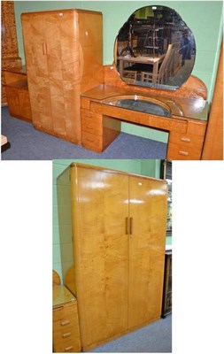 Lot 607 - An Art Deco satinwood five piece bedroom suite, comprising a double door wardrobe, 122cm wide, 55cm