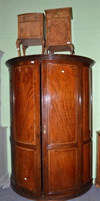 Lot 609 - Walnut bedroom suite comprising: a bow fronted wardrobe, a single bed and two bedside cupboards