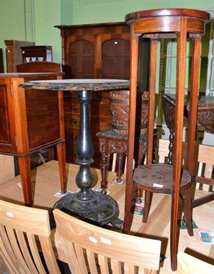 Lot 619 - A Victorian black papier mache pedestal tilt top table by Jennens & Bettridge and an Edwardian...