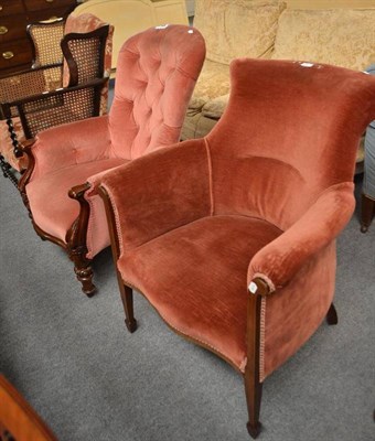 Lot 667 - A pink upholstered nursing chair, an Edwardian tub chair and a bergere armchair