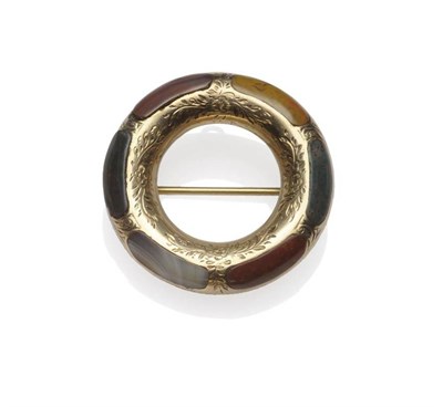 Lot 447 - A Scottish Style Hoop Brooch, set with polished hardstones, measures 3.6cm in diameter