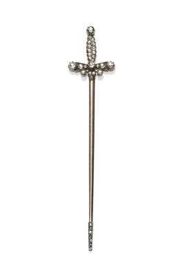 Lot 450 - An Early 20th Century Diamond Set Dagger Pin, the handle set with old cut diamonds in white...