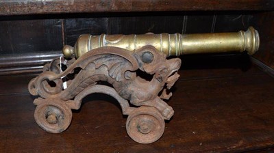 Lot 711 - Bronze and cast iron cannon, 20cm high (non-working)