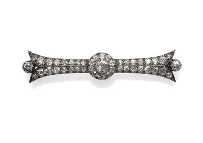 Lot 451 - A Mid-Victorian Diamond Bar Brooch, a central cluster to two rows of old cut diamonds, total...