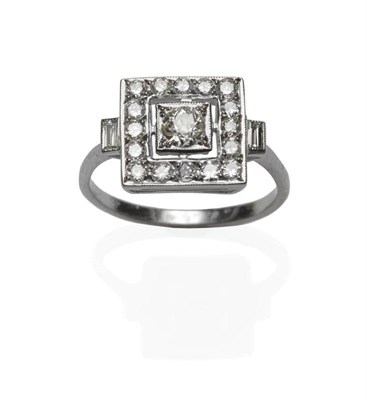 Lot 463 - An Art Deco Style Diamond Cluster Ring, of square form, set with old brilliant cut diamonds and...