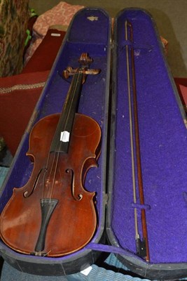 Lot 867 - A 19th century German violin and bow in a coffin case