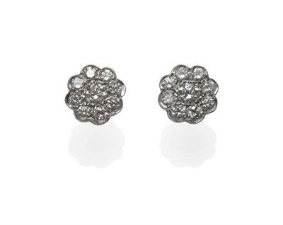 Lot 467 - A Pair of Diamond Cluster Earrings, the round brilliant cut diamonds in white claw and...