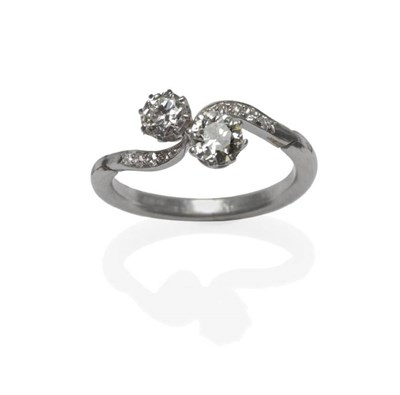 Lot 469 - A Diamond Two Stone Twist Ring, two old brilliant cut diamonds in white claw settings, on twist...