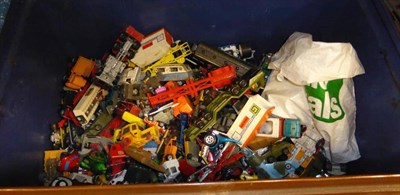 Lot 909 - A large quantity of playworn toys, including Dinky, Hornby O gauge trains and track, etc