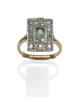 Lot 480 - An Emerald and Diamond Cluster Ring, the central emerald-cut emerald within a border of old cut and