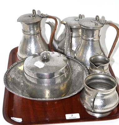 Lot 7 - Tudric pewter bowl and cover, Tudric bowl and a five piece pewter tea service