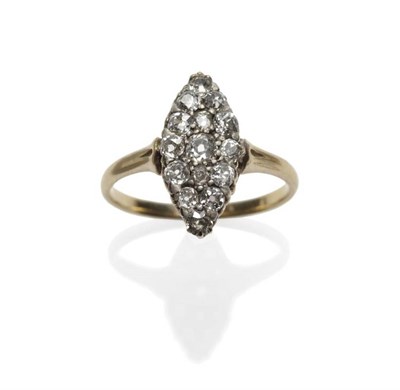 Lot 495 - An Early 20th Century Diamond Cluster Ring, the navette cluster set with old cut diamonds, in...