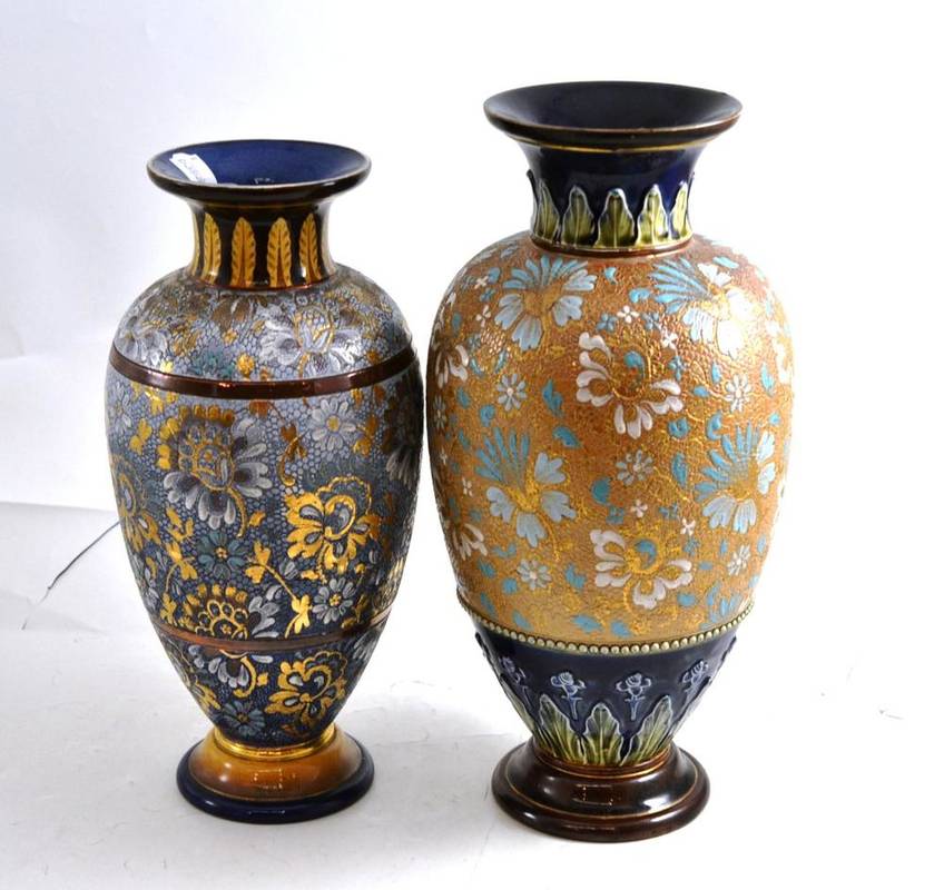 Lot 17 - Large Doulton Lambeth baluster vase and a Doulton Slater's Patent vase (2)