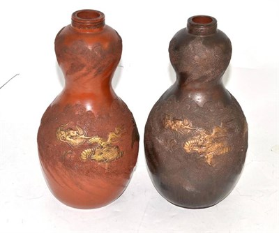 Lot 19 - A pair of Chinese terracotta double gourd vases