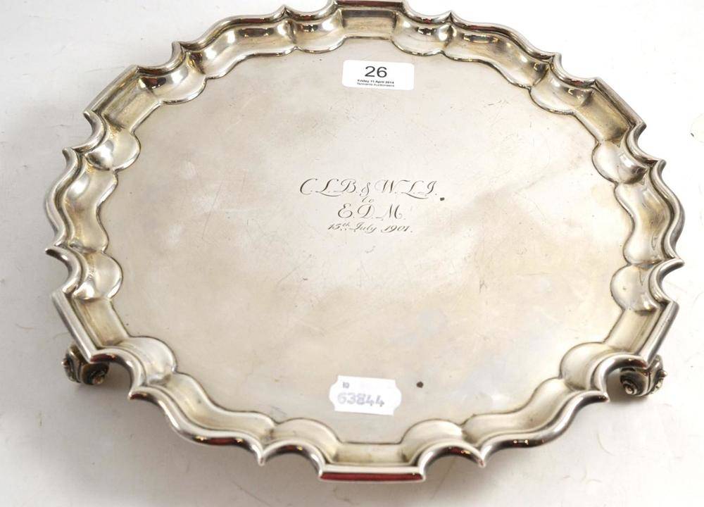 Lot 26 - A heavy gauge silver salver in the George III style, London 1900