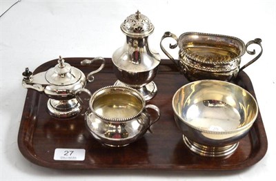 Lot 27 - A silver Aladdin's lamp lighter, Birmingham 1925, three silver sugar bowls and a sugar caster