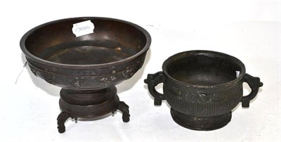 Lot 40 - A 19th century Chinese bronze bowl and stand with Ming Xuand reign marks and a Chinese bronze...